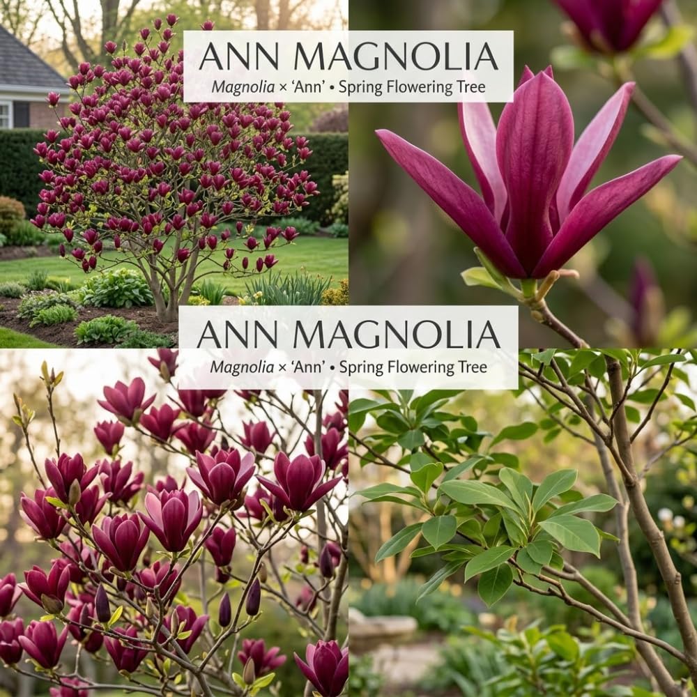 Ann Magnolia Tree Live Plant, 12-18" Potted Plant in 2.5" Pot, Cold-Hardy Early Spring Blooming Tree for Backyard and Garden Rows