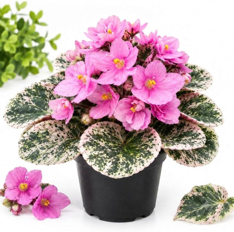 Variegated African Violets Live Plant in 4 Inch Pot