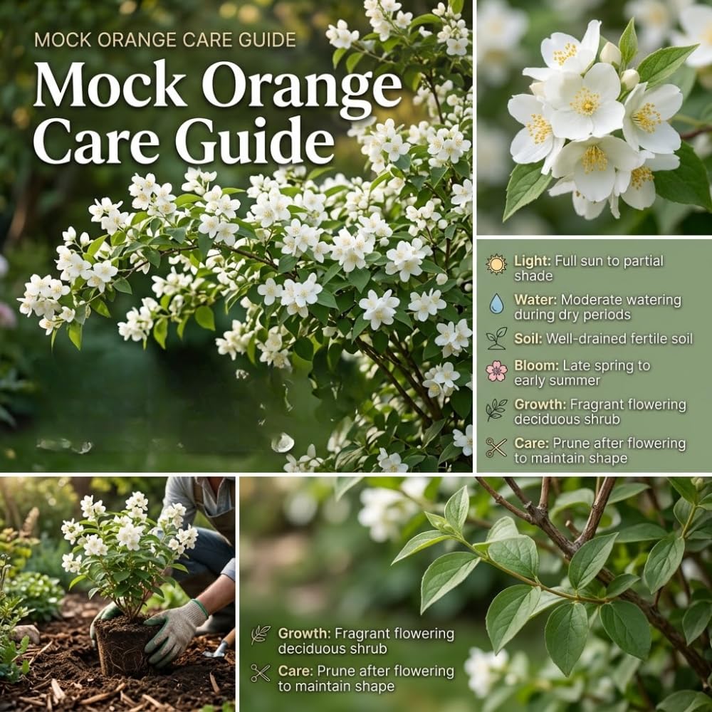 Mock Orange Shrub, 4-6" Potted Plant Starter, High-Vigor Cold-Hardy Bush for Backyard Gardens, Beautiful White Blossoms & Growth Habit