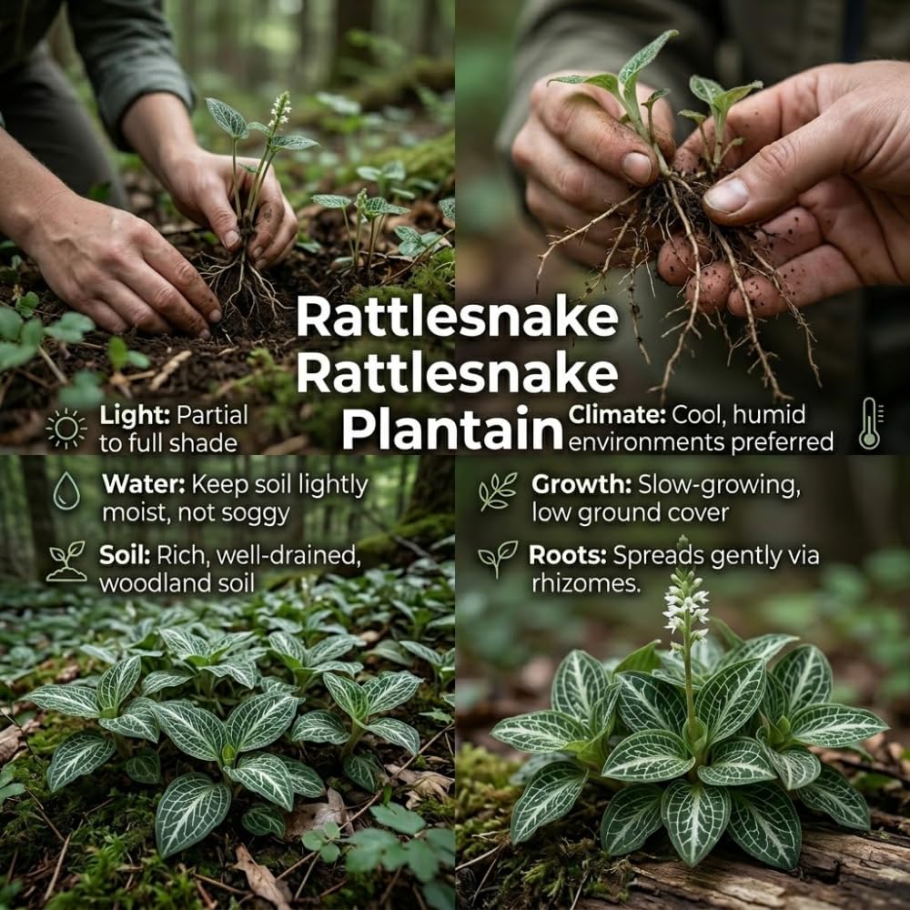 20 Downy Rattlesnake Plantain Root Systems Perennial, Vigorous Growth Habit with Showy White Flower Spikes for Home Landscapes
