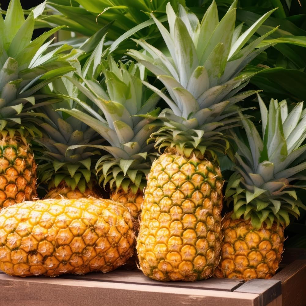 Pineapple Live Plant, 6 Inch Pot, Sturdy Low Maintenance Edible Bromeliad for Home Gardens, Grow Sweet Exotic Fruits & Striking Spiky Foliage
