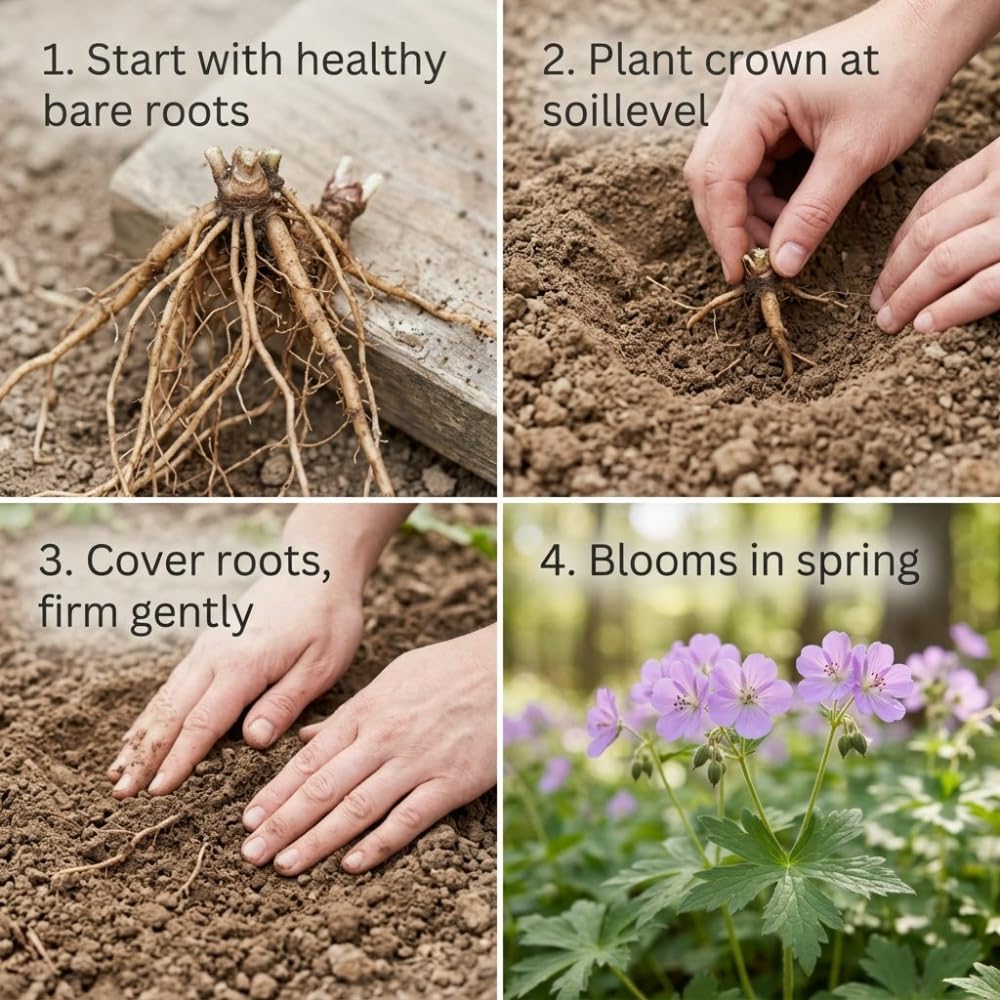 10 Wild Geranium Roots, Geranium Maculatum, Lavender Pink Flowering Perennial for Shady Garden Borders, Cold-Hardy Flower for Woodland Landscapes