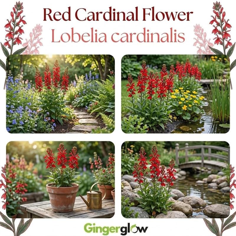 20 Red Cardinal Flower Live Roots, Lobelia Cardinalis, Hardy Perennial Flower, Ready to Plant for Outdoor Garden & Landscaping