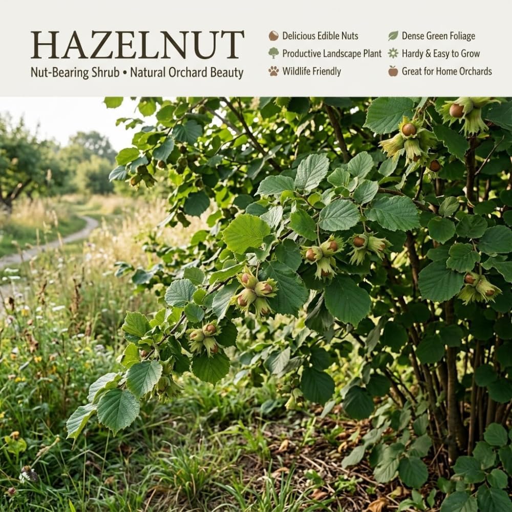 2 Hazelnut Tree Live Plant, 6-10" Tall, Low Maintenance Edible Shrub for Homeowners, Cold-Hardy Starter for Sweet Roasting Nuts & Pralines