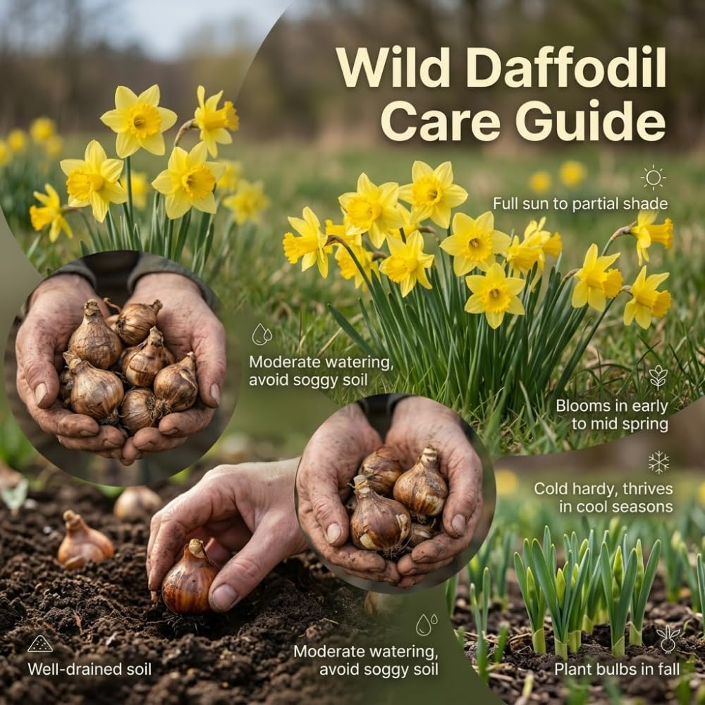 100 Wild Daffodil Bulbs, Well-Rooted Buttercup Bulbs, Vigorous Growth Habit with Showy Trumpet Blossoms for Home Landscapes