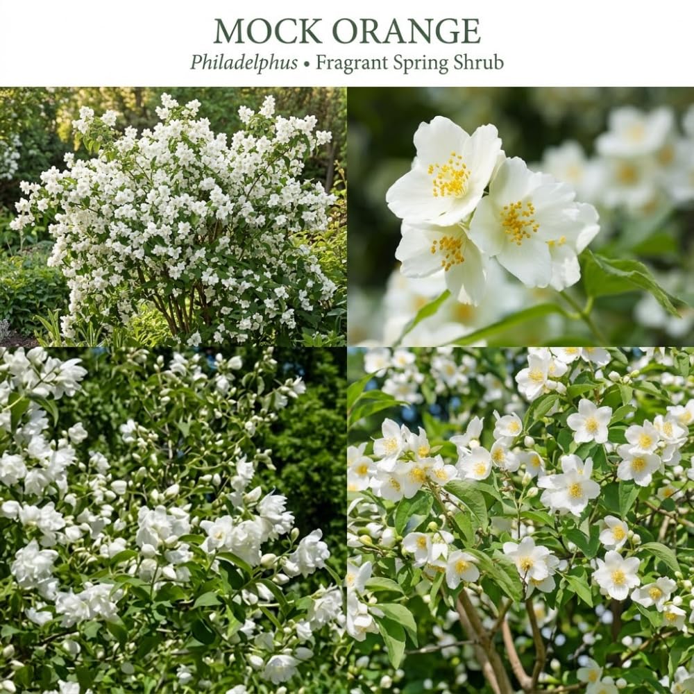 Mock Orange Plant, 4-6" Tall Shrub, Vigorous Deciduous Bush with Intoxicating Fragrance for Backyard Foundation Planting & Garden Borders
