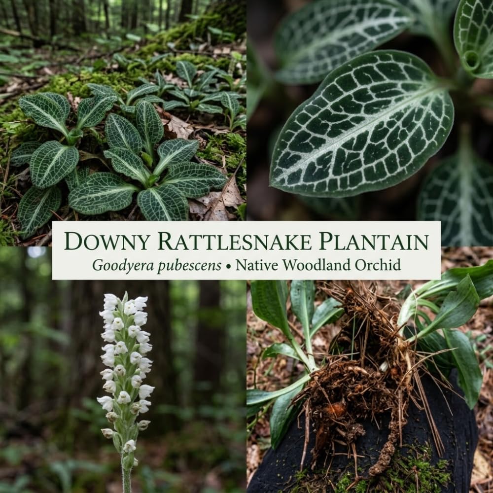 20 Downy Rattlesnake Plantain Root Systems Perennial, Vigorous Growth Habit with Showy White Flower Spikes for Home Landscapes