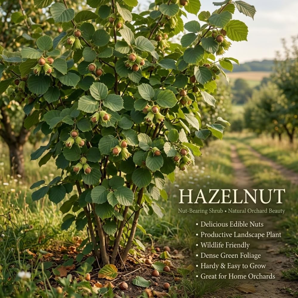 Hazelnut Tree, 6-10" Tall Plant, Cold-Hardy Shrub for Sweet Autumn Harvests - Sturdy Growth for Privacy Screens