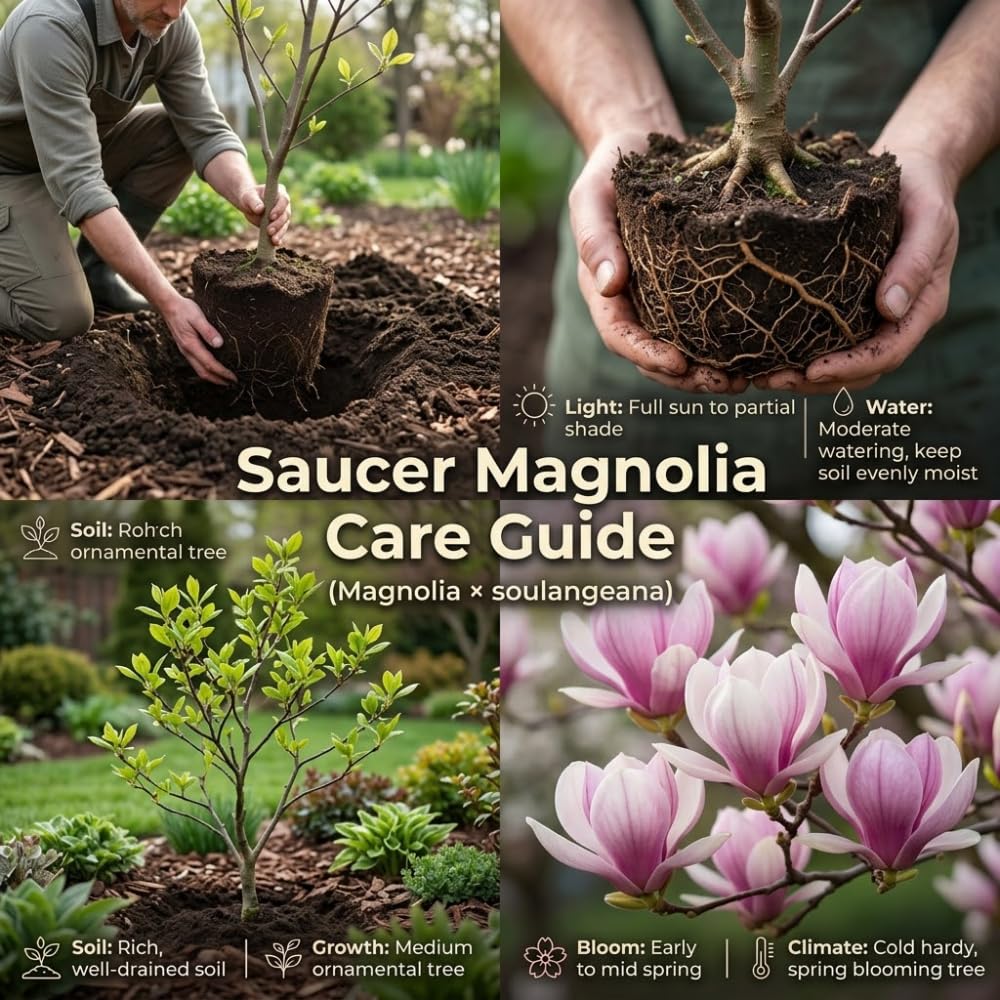 Saucer Magnolia Tree Live Plant, Well-Rooted 12-18" Potted Plant in Gallon Pot, Cold-Hardy Spring Blooming Tree for Sunny Patios and Landscapes