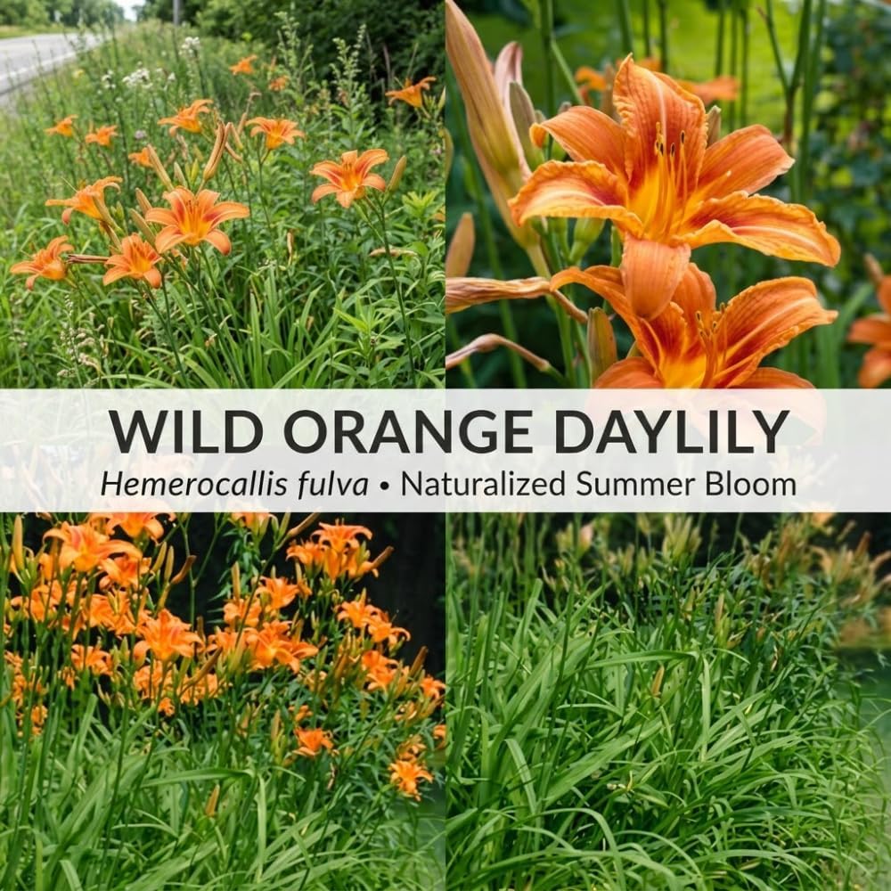 50 Wild Orange Daylily Root, Well-Rooted Tiger Daylily, Cold-Hardy Fragrant Perennial, Sturdy Ditch Lily for Sunny Backyard Landscapes