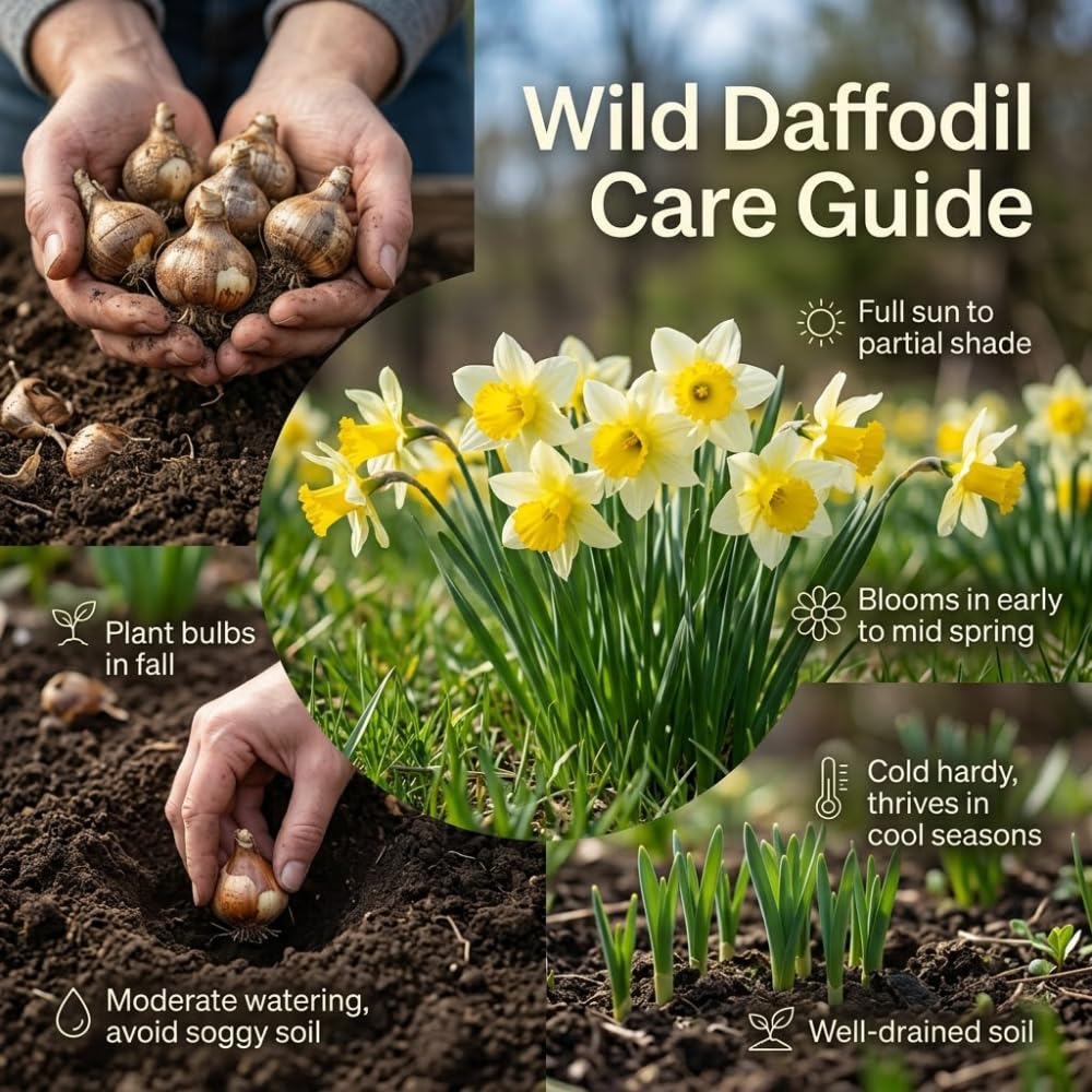 100 Wild Daffodil Bulbs, Well-Rooted Buttercup Bulbs, Vigorous Growth Habit with Showy Trumpet Blossoms for Home Landscapes