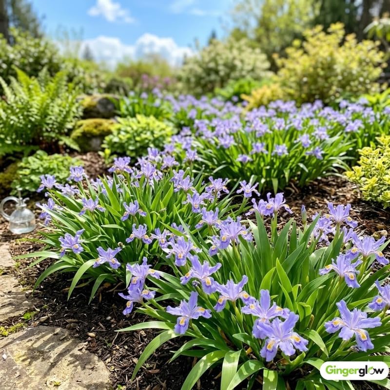 5 Wild Crested Iris Plants Live Roots, Low Maintenance Purple Iris Cristata, Blooming Perennial for Woodland Gardens & Borders, Not Bulbs