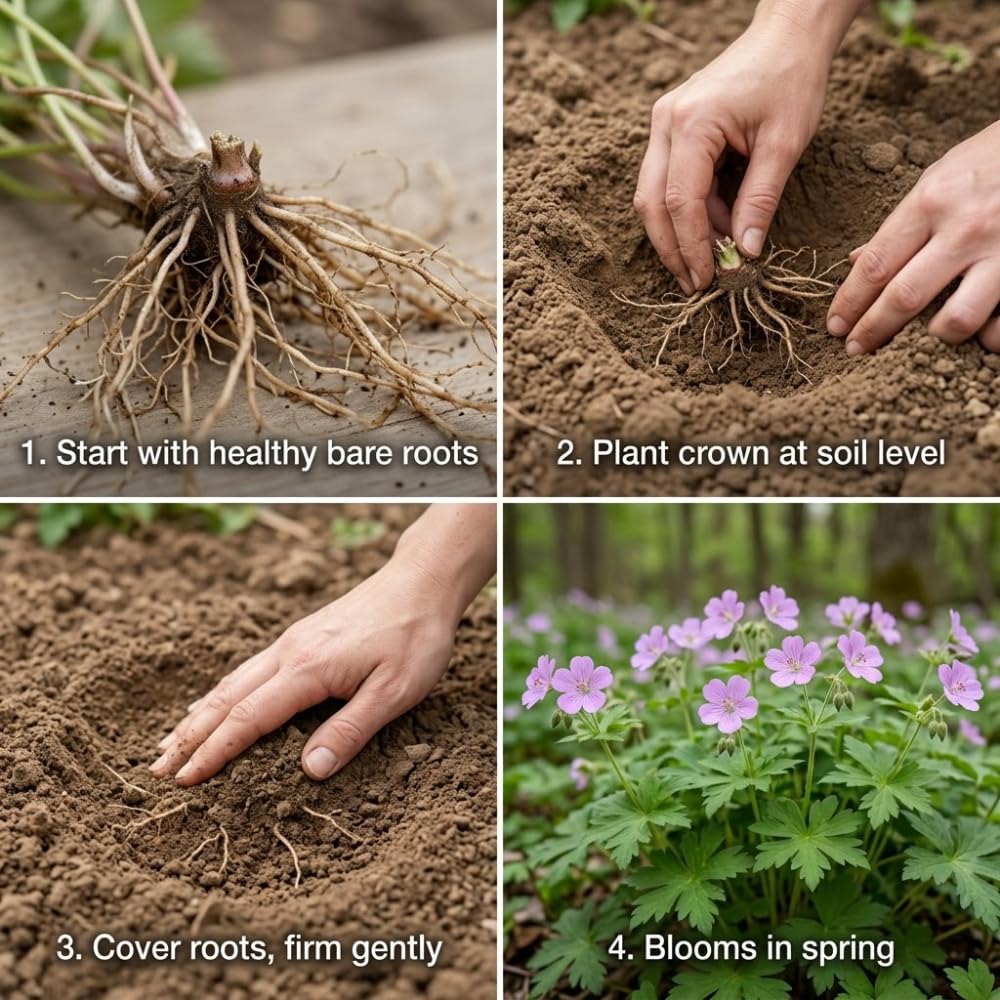5 Wild Geranium Roots, Well-Rooted Maculatum, Low Maintenance Flowering Groundcover for Sun or Shade, Vigorous Growth Habit