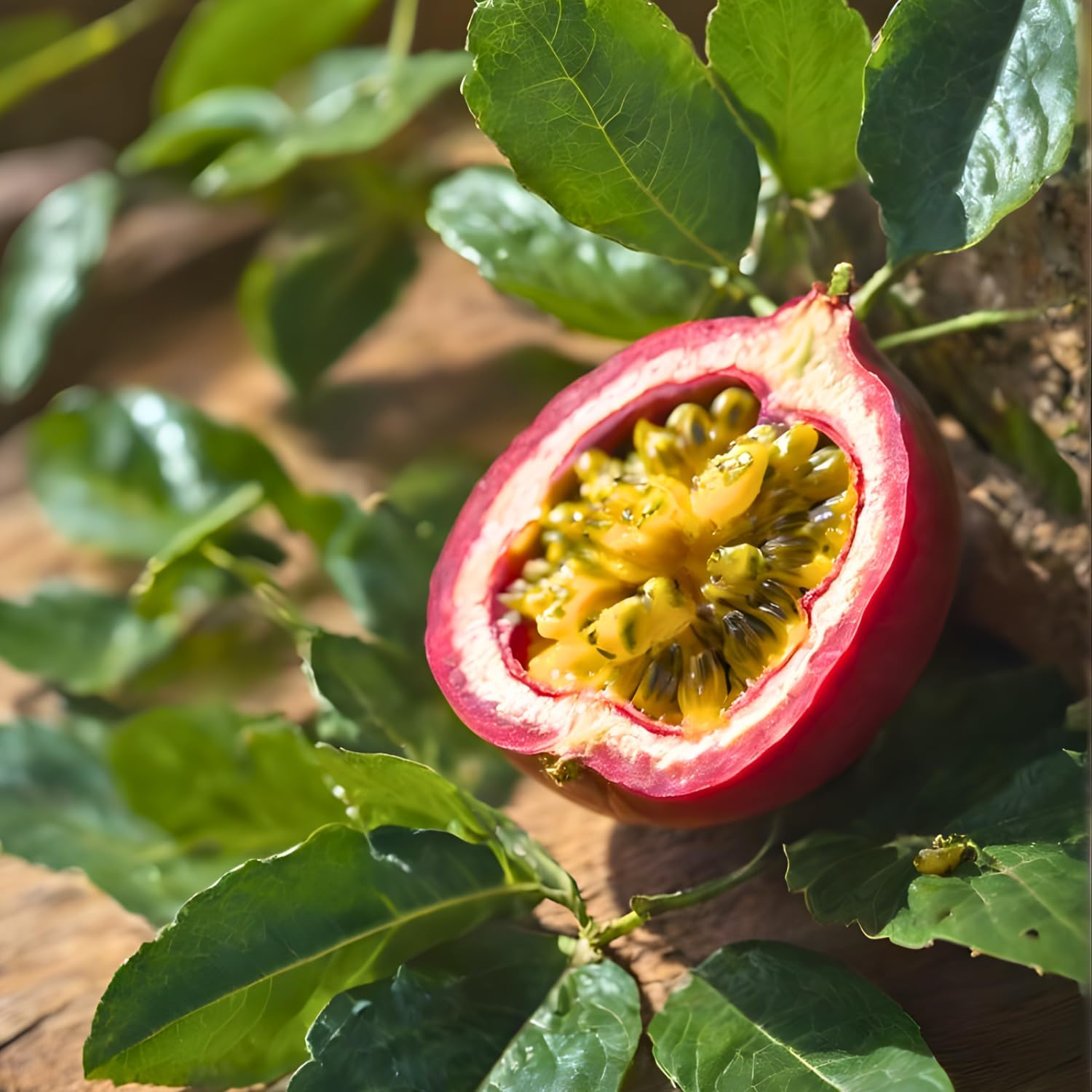 Passion Fruit Plant Live - Red Passiflora Edulis | 4 Inch Tall, Tropical Climbing Vine with Red Blooms for Trellises, Fences & Outdoor Gardens
