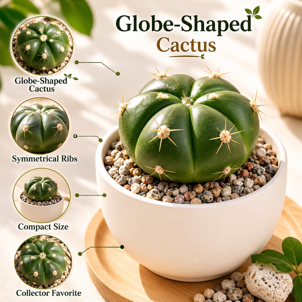 Gymnocalycium Horstii Green Tomato Cactus Plant Live, 4" Pot, Fully Rooted, Easy Care, Unique Ornamental Live Succulent Plant for Home, Office & Indoor Displays