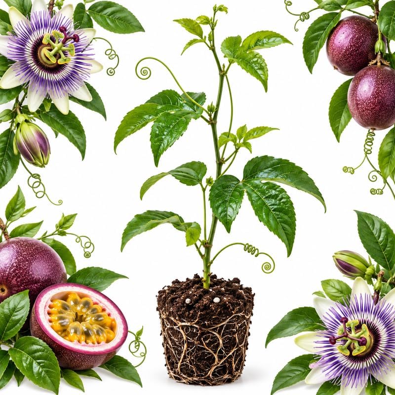 Purple Passion Fruit Plant Live, 3-5 Inch Tall Passion Fruit Tree