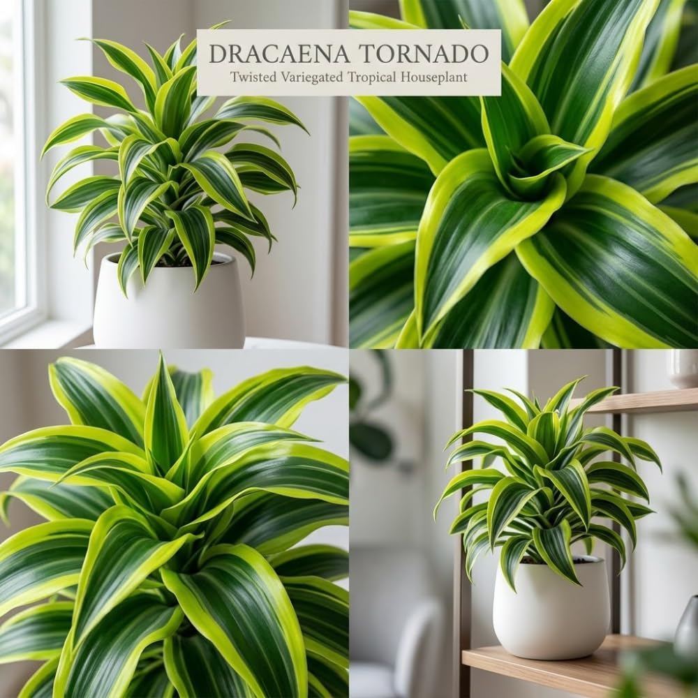 2 Dracaena Tornado Plant, 4" Pot, Easy to Care Low Light Adaptable Décor, Robust Tropical Houseplant, Sturdy Upright Growth