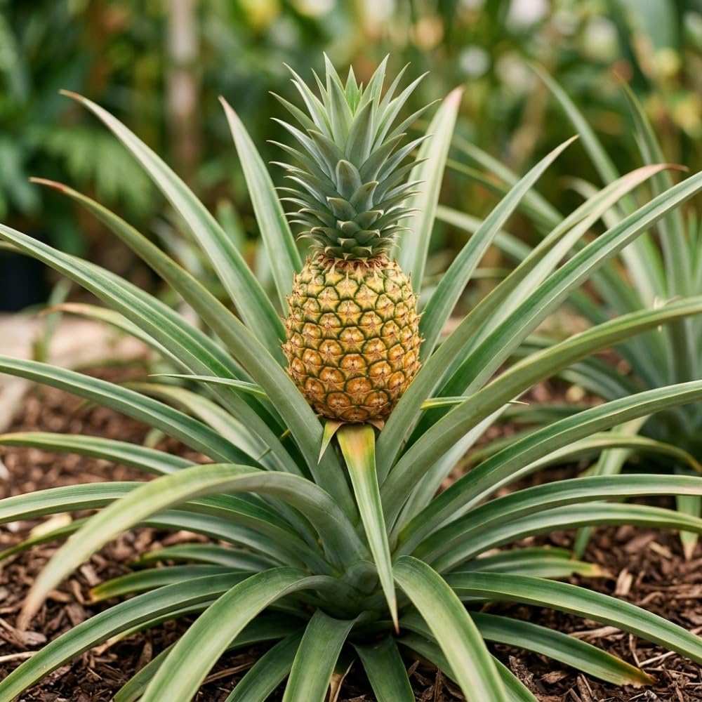 Pineapple Plant, 6" Pot, High-Vigor Low Maintenance Fruit Bush for Sunny Patios, Robust Sword-Like Green Foliage