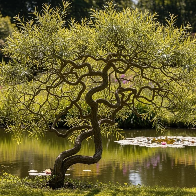 2 Curls Corkscrew Willow Live Plants | 1-2 Feet Tall Bare Root Seedlings | Salix Matsudana Curly Willow | Fast-Growing Trees for Backyard and Patio