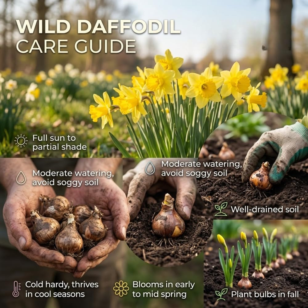 100 Wild Daffodil Bulbs, Well-Rooted Buttercup Bulbs, Vigorous Growth Habit with Showy Trumpet Blossoms for Home Landscapes