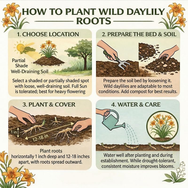 10 Daylily Plant Roots System/Fans, Low Maintenance, Long-Lasting Wild Daylilies Perennial Plants, Ready to Plant for Outdoor Garden & Landscaping, Not Bulbs
