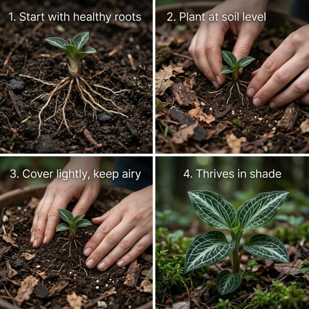 20 Downy Rattlesnake Plantain Root Systems Perennial, Vigorous Growth Habit with Showy White Flower Spikes for Home Landscapes