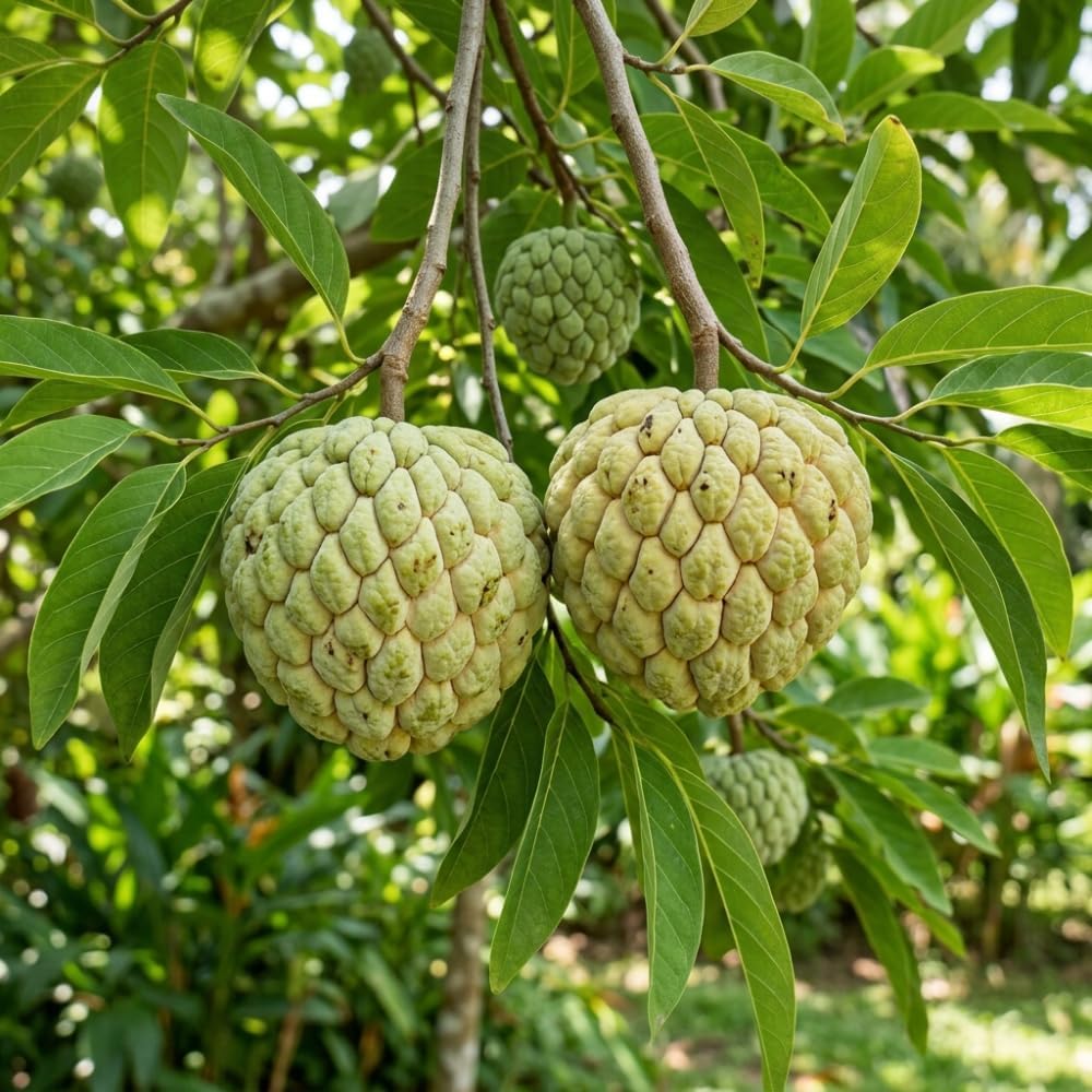 Green Sugar Apple Tree Live Plant, 2-3 Ft Tall in 3 Gallon Pot, Low Maintenance Tropical Fruit Tree for Backyard Orchard (No Ship to CA, HI, AK)