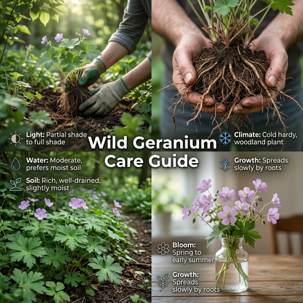 5 Wild Geranium Roots, Well-Rooted Maculatum, Low Maintenance Flowering Groundcover for Sun or Shade, Vigorous Growth Habit