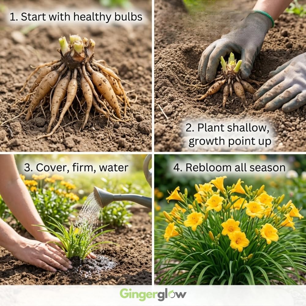 5 Stella de Oro Daylily Live Roots, Low Maintenance Sun-Loving Yellow Flowers, Vigorous Golden Yellow Perennial Bulbs for Landscaping