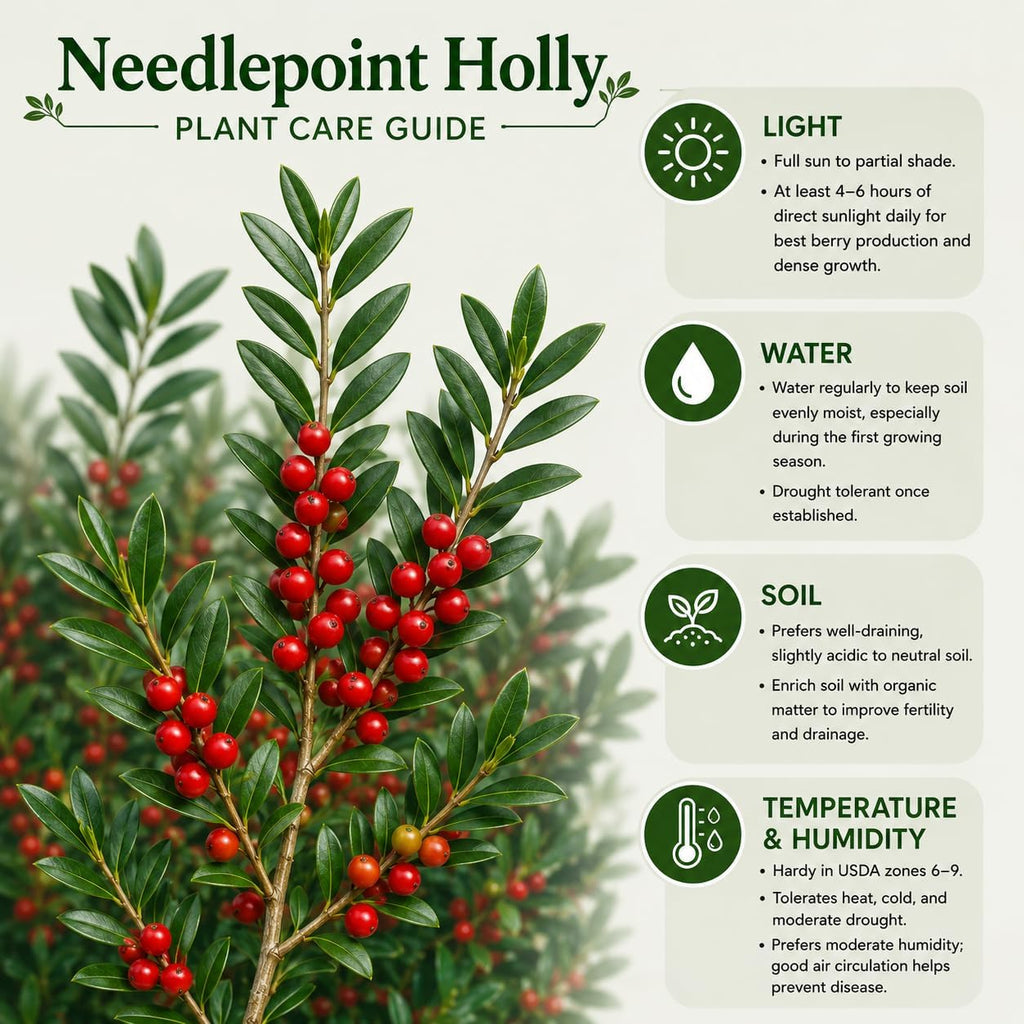 2 Needlepoint Holly Bush Small Size, Hardy Holly Tree, Fast Growing, Dense Evergreen Foliage with Vibrant Red Berries, Ideal for Privacy Hedge & Gardens