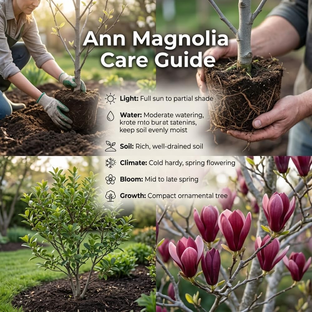 Ann Magnolia Tree Live, 12-18 Inch Tall in 2.5 Inch Pot, Low Maintenance Fragrant Multi-Petal Flowering Shrub for Small Yards and Focal Points