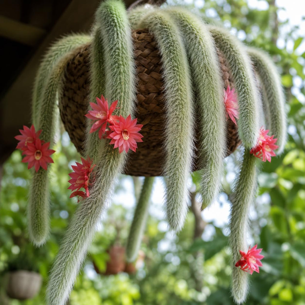 2 Live Monkey Tail Cactus, 2" Potted Plant, Easy Care Indoor Greenery, Decorative Long Trailing Cactus for Shelves and Bright Spaces
