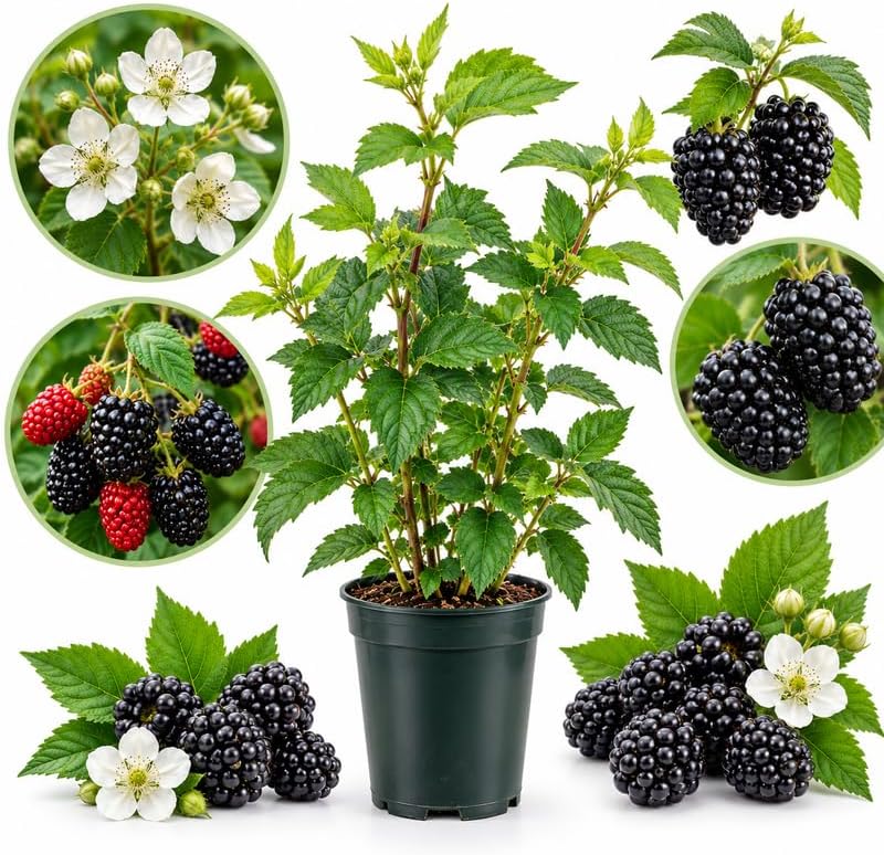 Freedom BlackBerry Plant Live, 6-12" Tall Thornless BlackBerry Plants Live, Sweet Juicy Blackberries with 2 Crops a Year, for Home Gardens & Patio Pots