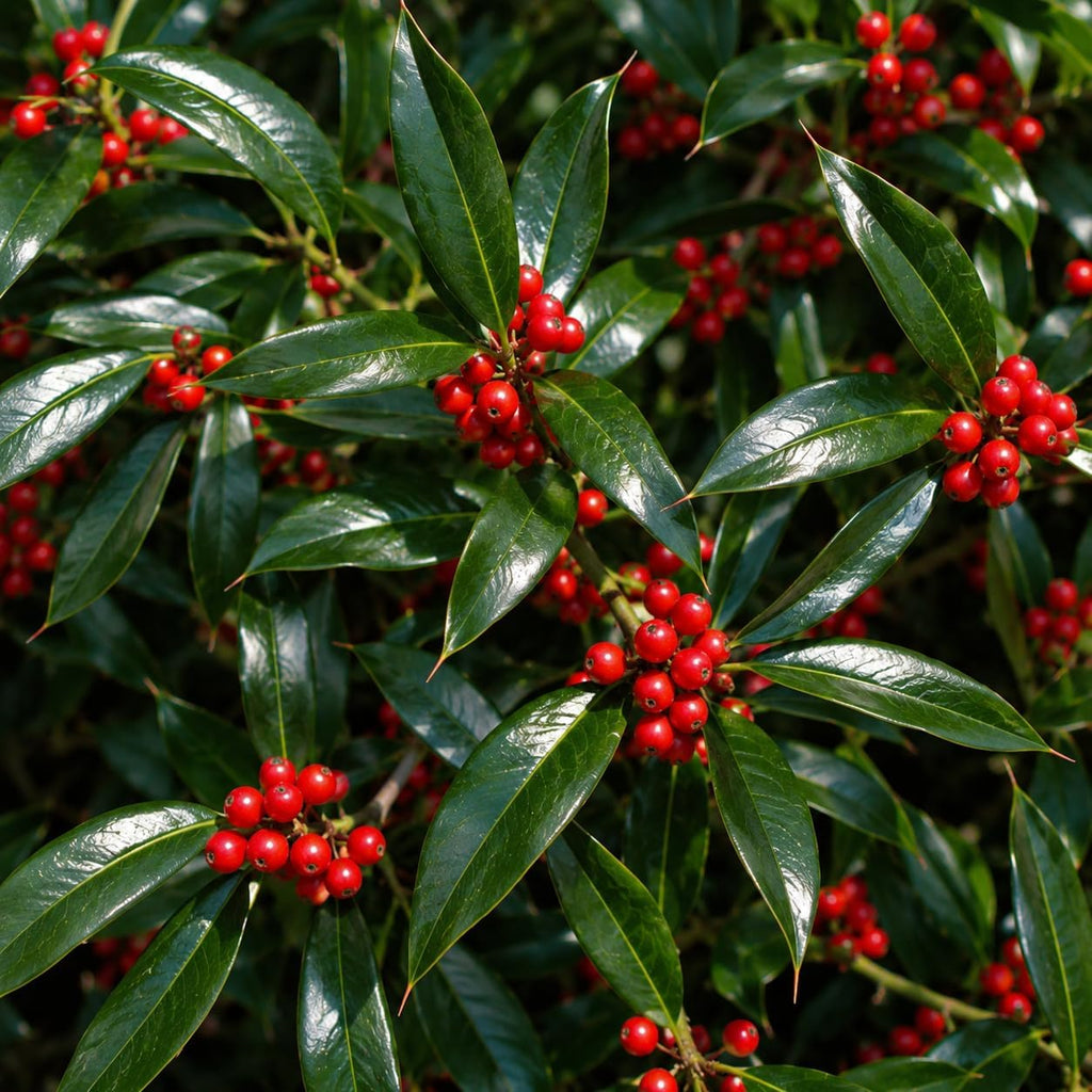 2 Needlepoint Holly Bush Small Size, Hardy Holly Tree, Fast Growing, Dense Evergreen Foliage with Vibrant Red Berries, Ideal for Privacy Hedge & Gardens
