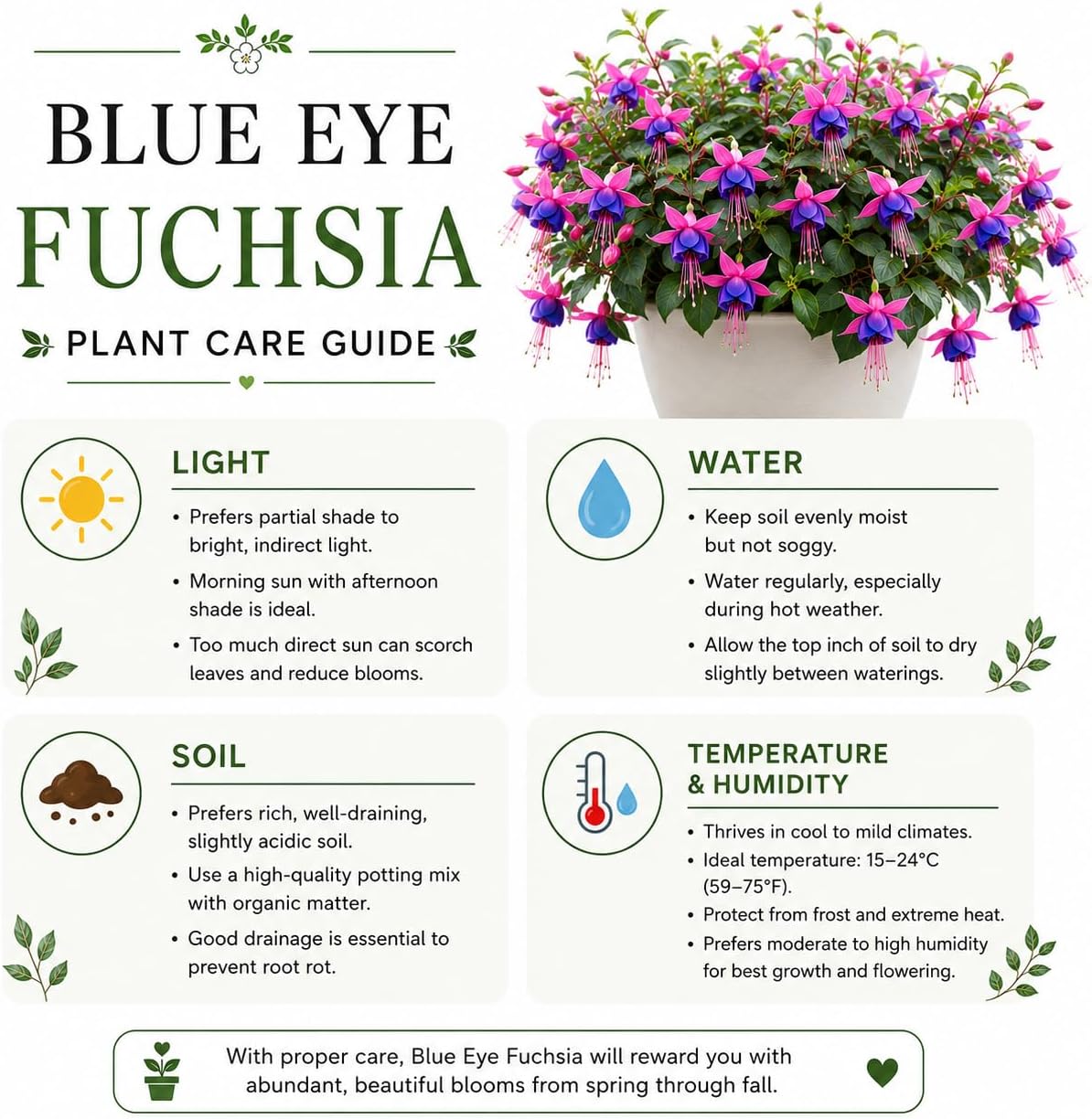 Blue Eyes Fuchsia Plant Live in Gallon Pot, Low Maintenance Fuchsia Hanging Basket, Fast Growing, Colorful Blooming Flowering Plant for Patio, Garden & Containers