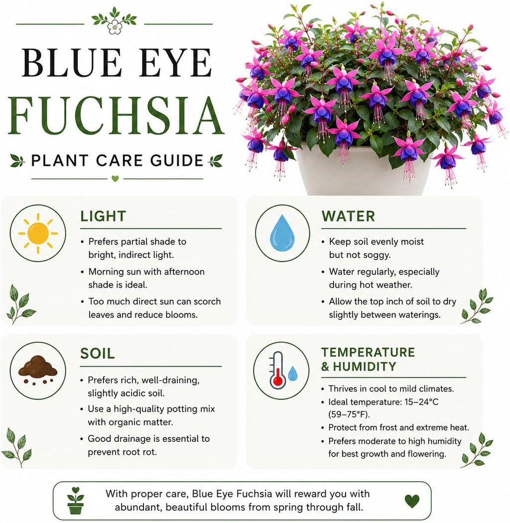 2 Blue Eyes Fuchsia Plant Live, Gallon Pot, Easy to Grow, Vibrant Double Pink & Purple Trailing Flowers, Ideal for Baskets & Gardens