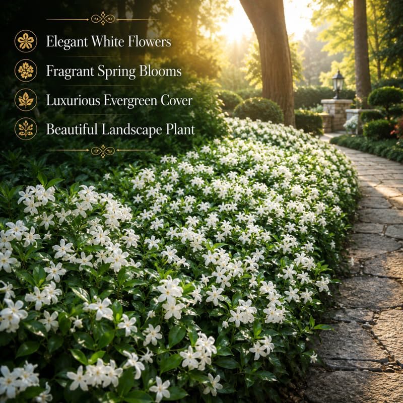 4 Asiatic Jasmine Minima Plants, 4-6 Inch Tall, Fast Growing Ground Cover Plant, Grow Robust Dense Foliage Carpet for Landscape