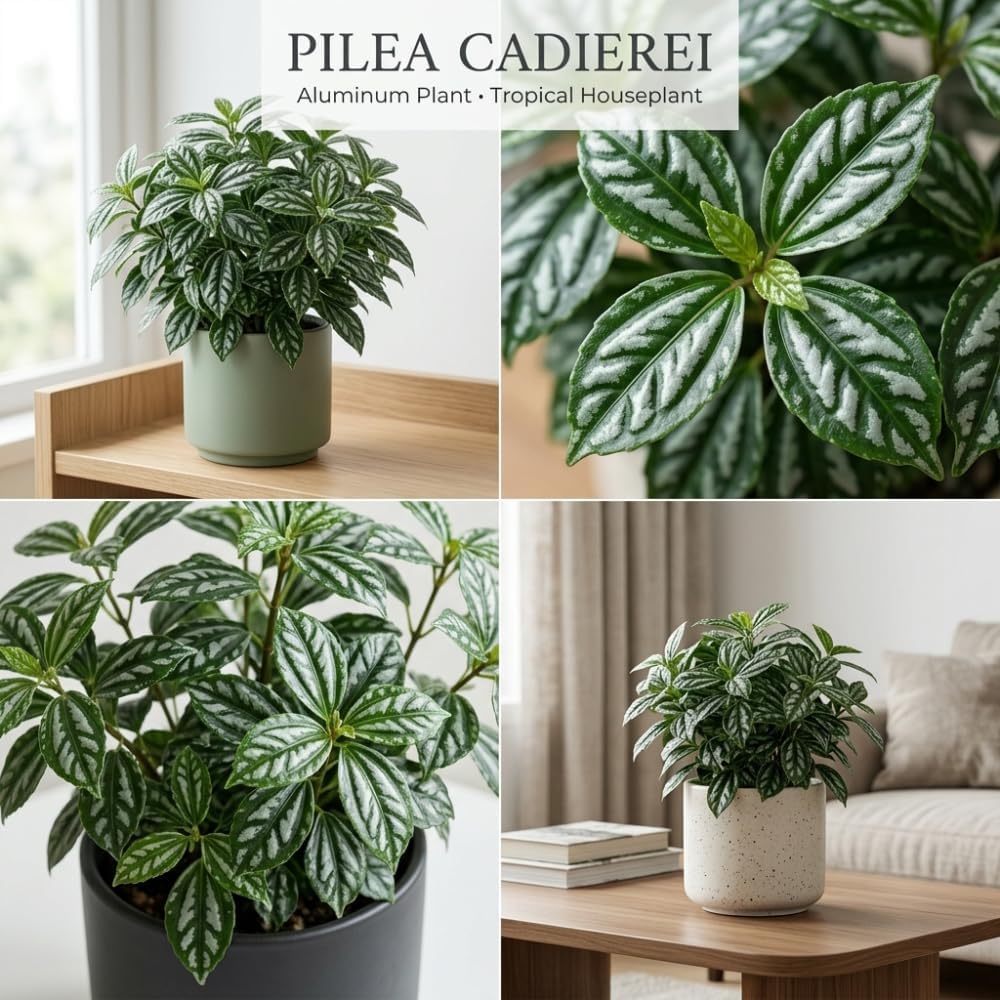Pilea Cadierei Plant, 4" Potted Watermelon Pilea, High-Vigor Low Maintenance Houseplant for Desks, Pet-Friendly Silver & Green Foliage