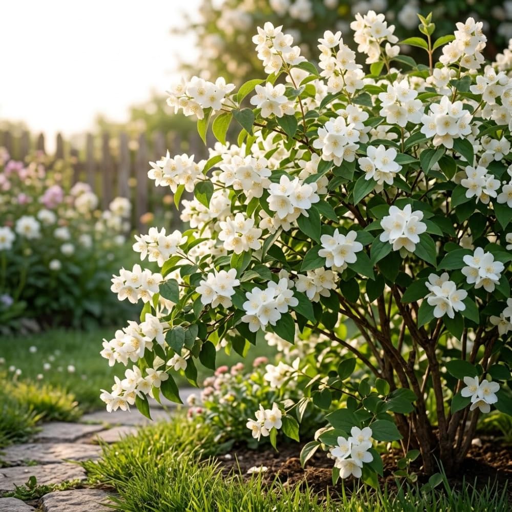 Mock Orange Shrub Live Plant, 4-6" Tall, Cold-Hardy Deciduous Bush for Home Landscapes, Sweet Citrus Scented White Spring Blooms & Low Maintenance Hedge