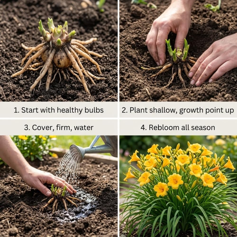 25 Stella de Oro Daylily Roots, Reblooming Yellow Perennial Roots for Garden Borders, Cold-Hardy Miniature Golden Daylily