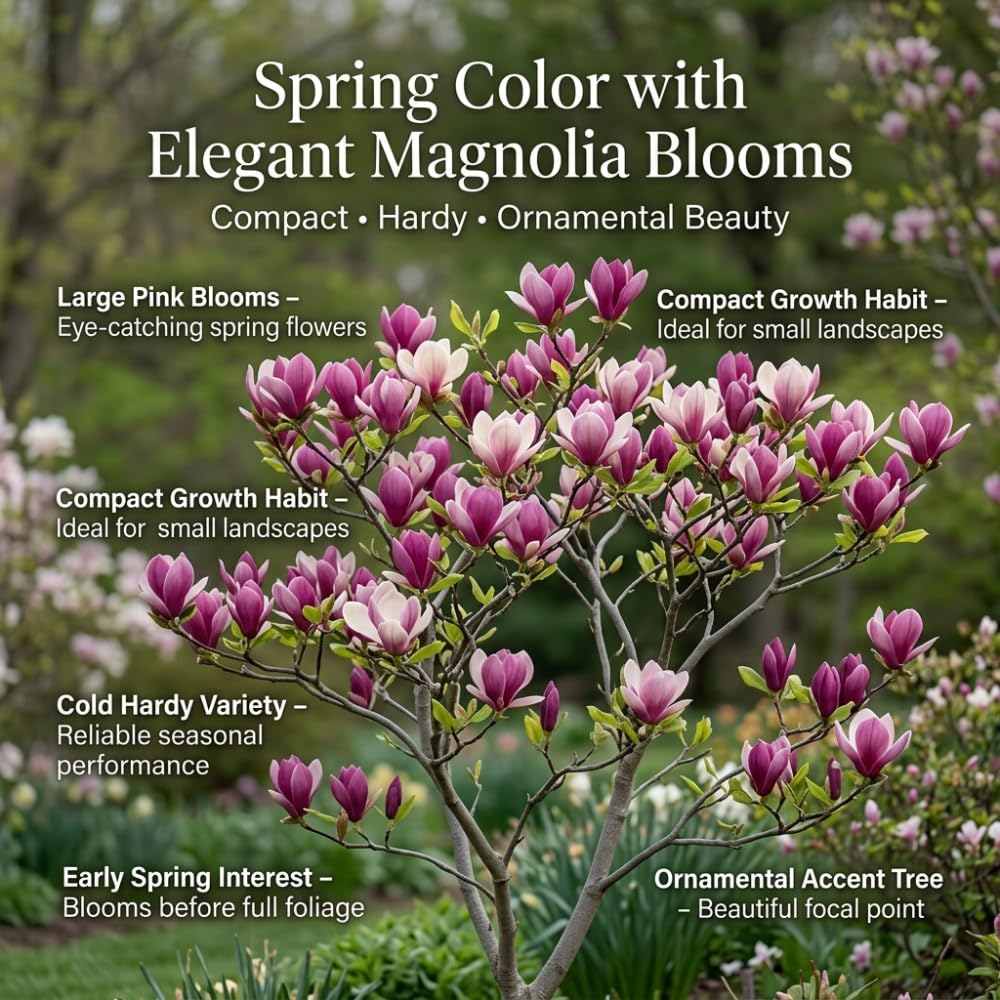Ann Magnolia Tree Live, 12-18 Inch Tall in 2.5 Inch Pot, Low Maintenance Fragrant Multi-Petal Flowering Shrub for Small Yards and Focal Points