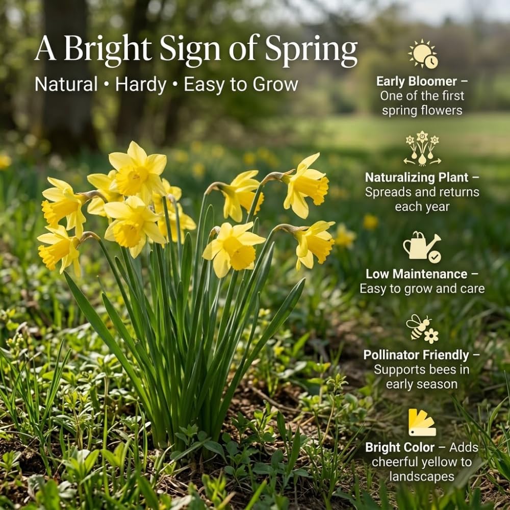 100 Wild Daffodil Bulbs, Well-Rooted Buttercup Bulbs, Vigorous Growth Habit with Showy Trumpet Blossoms for Home Landscapes