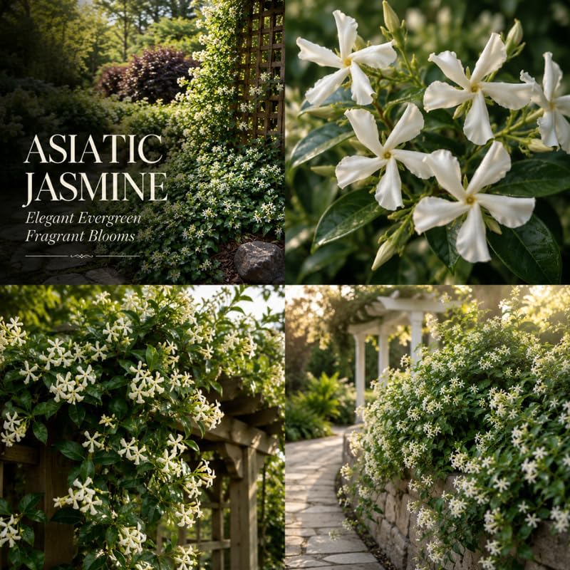 4 Asiatic Jasmine Minima Plants, 4-6 Inch Tall, Fast Growing Ground Cover Plant, Grow Robust Dense Foliage Carpet for Landscape