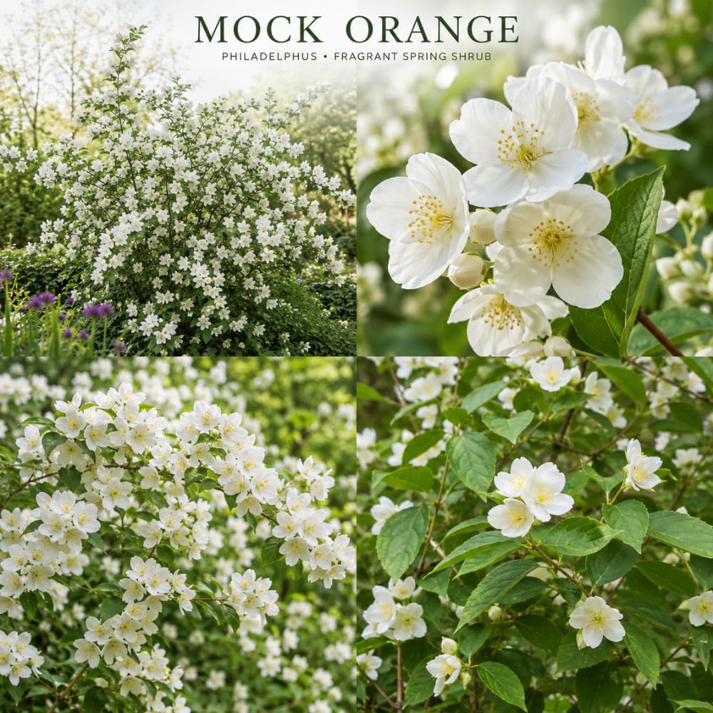 Mock Orange Shrub, 4-6" Potted Plant Starter, High-Vigor Cold-Hardy Bush for Backyard Gardens, Beautiful White Blossoms & Growth Habit