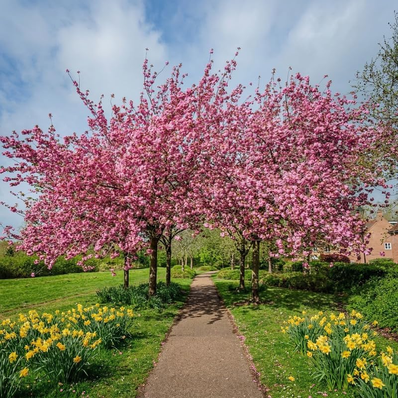 2 Kwanzan Cherry Tree, 6-12 Inch Tall, Easy Care, Hardy Ornamental Flowering Cherry Tree, Ideal for Yard, Garden & Landscape