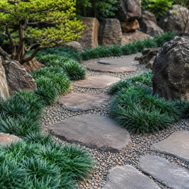 4 Dwarf Mondo Grass Plants Live, 4-8" Tall, Non GMO Ornamental Grass Live Plant, Drought Tolerent, High-Density Ground Cover for Shaded Backyard & Patio Pathway