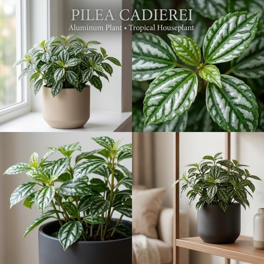 Watermelon Pilea Cadierei Plant, 4" Pot, Vigorous Aluminum Plant with Silver Striped Leaves, Sturdy Low Maintenance Foliage for Home & Office Decor