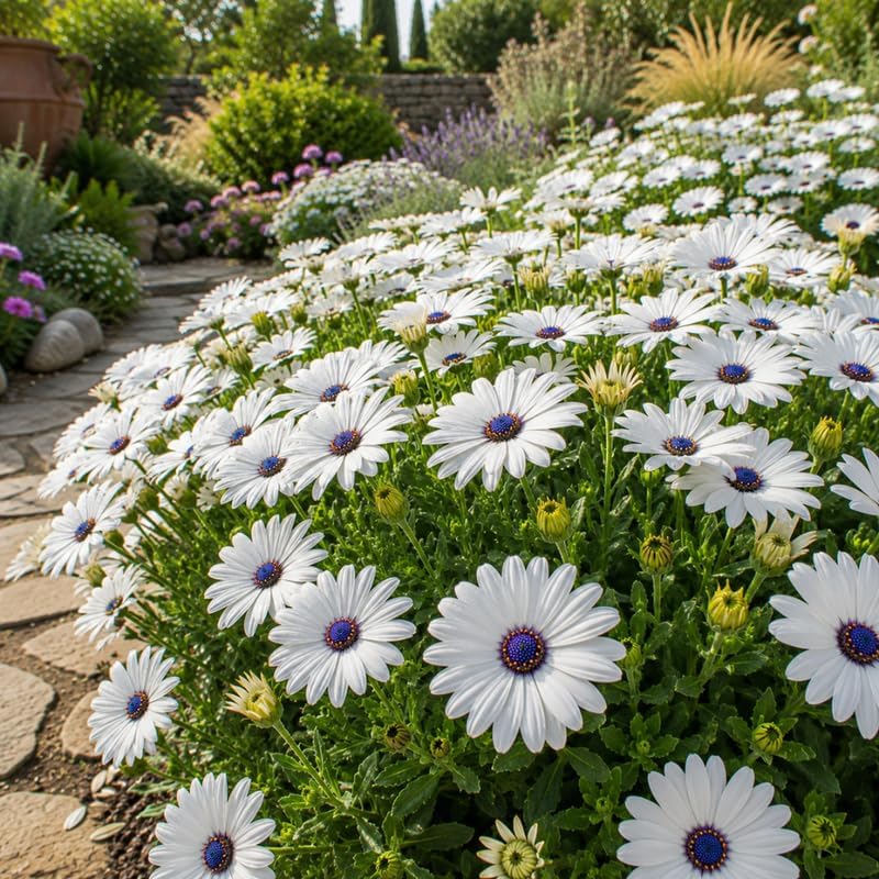 White African Daisy Live Plant in 3" Pot, White Osteospermum Blooming Potted Flower, Easy Care Plant for Garden, Balcony and Patio Decor