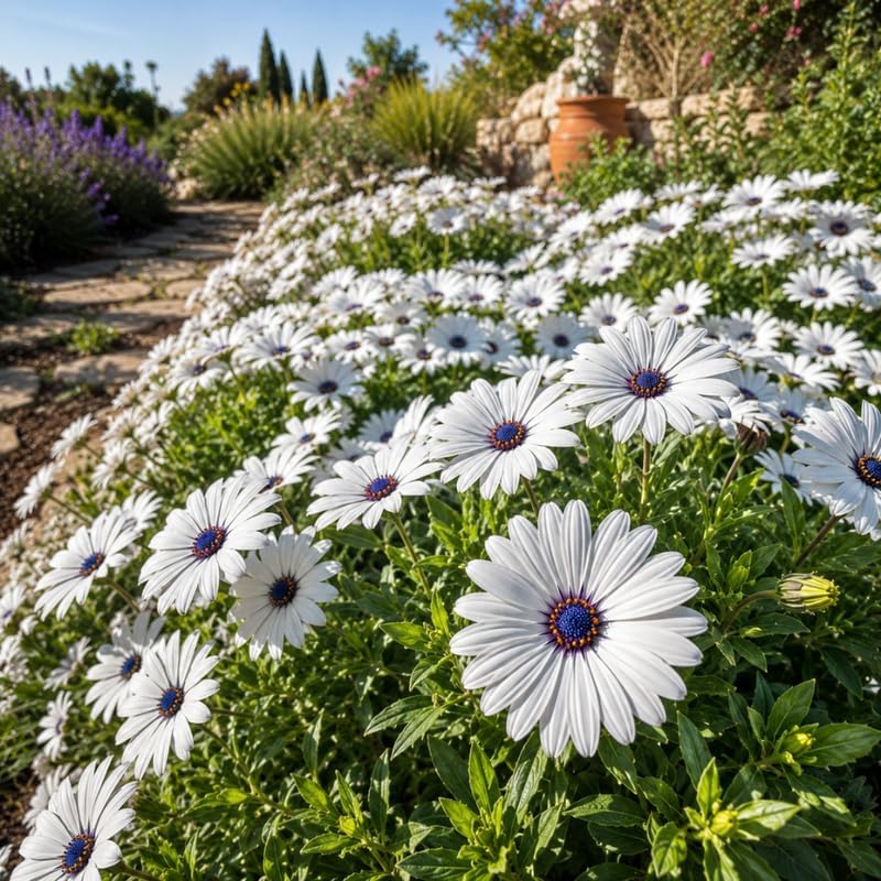 White African Daisy Live Plant in 3" Pot, White Osteospermum Blooming Potted Flower, Easy Care Plant for Garden, Balcony and Patio Decor
