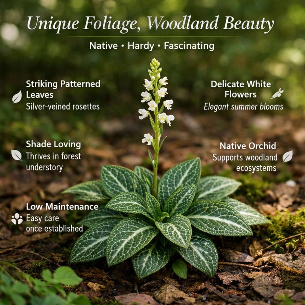 20 Downy Rattlesnake Plantain Root Systems Perennial, Vigorous Growth Habit with Showy White Flower Spikes for Home Landscapes